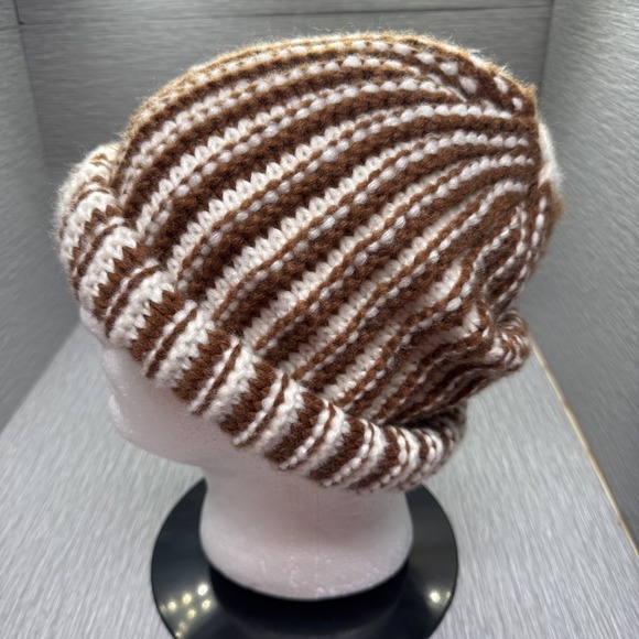 Anthropologie Women\'s Brown‎ White Striped Knit Beanie Winter Hat OSFM main image 10